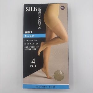 Silk Impressions 20 Denier Sheer Tights & Control Top Pantyhose, Sizes XXL, 4 PK